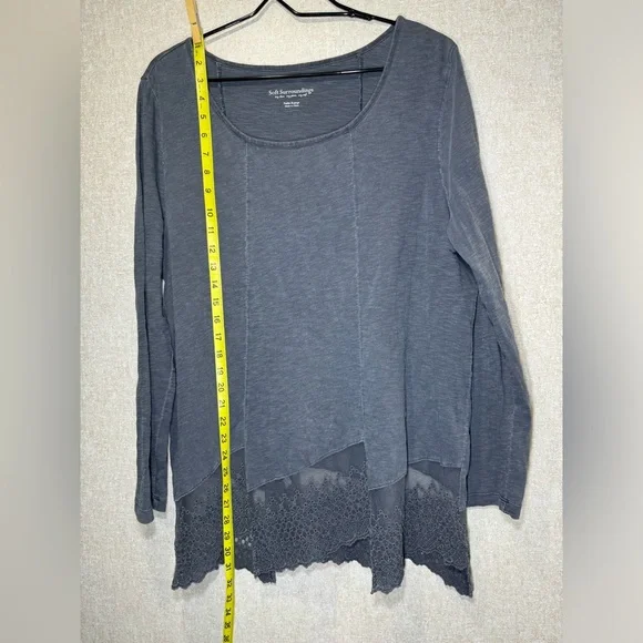 Soft Surroundings Gray Cotton Tunic Top Decorative Hemline Lagenlook Size PXL - Picture 6 of 9
